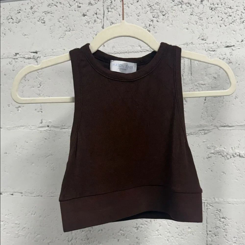 Brown Sleeveless Crop Top Mason Baker Ribbed Top Thick Band - LIKE NEW Size Med